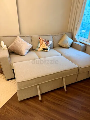 Beige 3-seater Sofa Bed with Storage