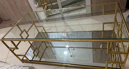 Glass Top Gold Metal Coffee Table - Mirrored Shelf