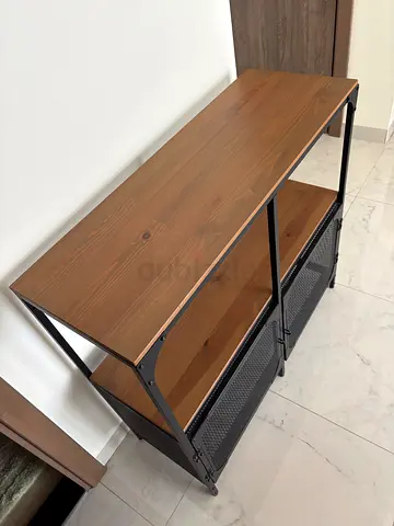Wood and Metal Bench with Under-Seat Storage — Good Condition
