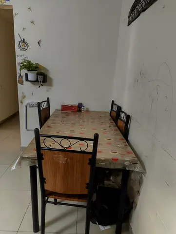 Wooden Dining Table with 6Metal-Backed Chairs - Good Condition