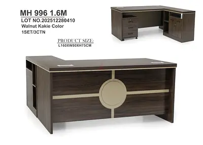 L-shaped Walnut Executive Office Desk with Drawers (160x80x75 cm)