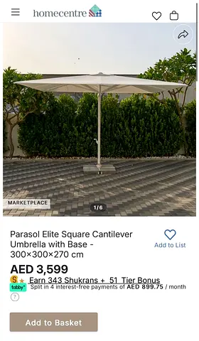 Parasol Elite square umbrella with base