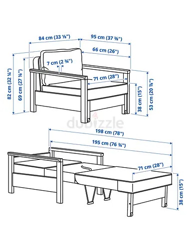 Sofa Bed / Armchair with Pull-Out Bed — Compact Convertible Seating (diagram shown)