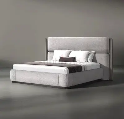 New Modern Upholstered King Bed with Padded Headboard - Light Grey