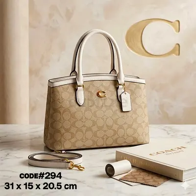 Coach Beige Signature Canvas Satchel Bag with Removable Strap (31x15x20.5 cm)