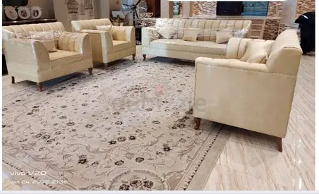 Beige 3-Seater Sofa Set with Two Armchairs — Good Condition
