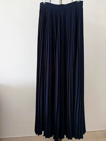 Navy Blue Pleated Maxi Skirt