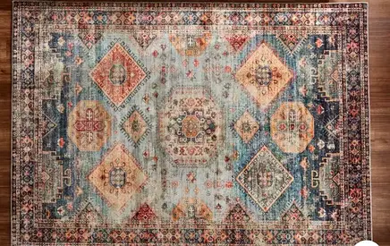 Used Traditional-Style Area Rug — 200*290 cm, faded blue & rust tones