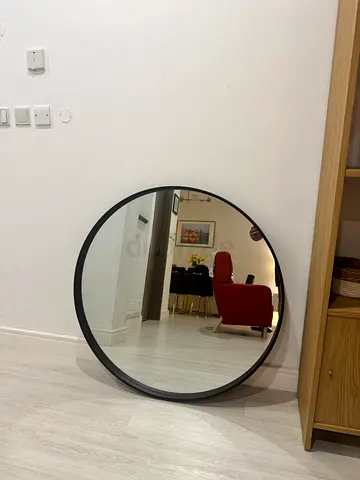 Round Black Framed Wall Mirror - Minimalist 100 cm (Good Condition)