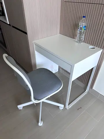 Compact white table with drawer and chair IKEA