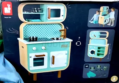 Janod Wooden Play Kitchen with Oven, Sink and Microwave - Mint Green