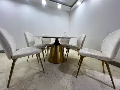Table with marble top and 6 AURA Chairs