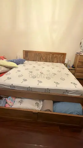 Solid Wood king Bed with Under-Bed Storage - Excellent Condition