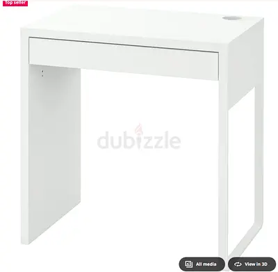 Compact white study desk with single drawer - like new
