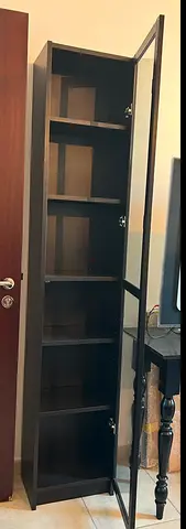 IKEA Billy / Oxberg Tall Black Display Cabinet with Glass Door - Good Condition