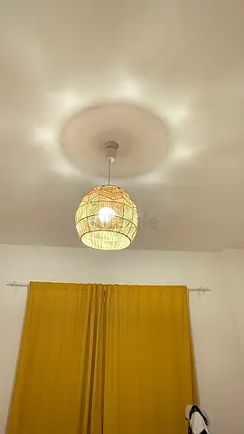 Rattan hanging pendant lamp - natural woven shade, includes bulb