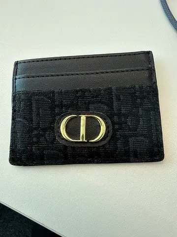 Black Designer Card Holder / Small Wallet with Gold Hardware/ Dior