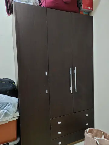 Dark brown 3-door wardrobe with drawers - good condition.