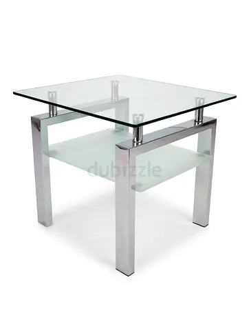 Modern Glass & Chrome Side Table with Lower Shelf