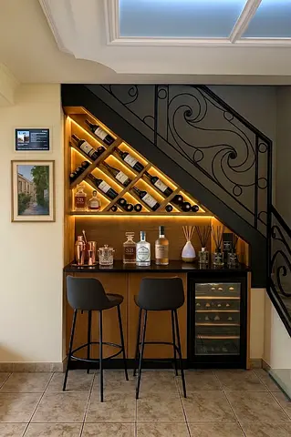 Under-Stair Home Bar Unit with Wine Rack, Fridge and Counter