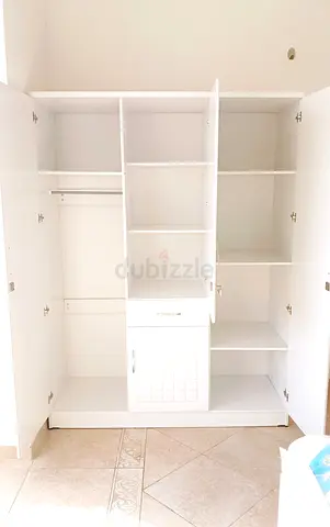 White 3-Door Wardrobe with Shelves and Drawer - Brand new