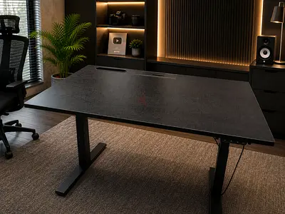 Electric Height-Adjustable Standing Desk - Large Black Top