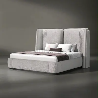 New Modern Upholstered King Bed with High Wingback Headboard - Light Grey