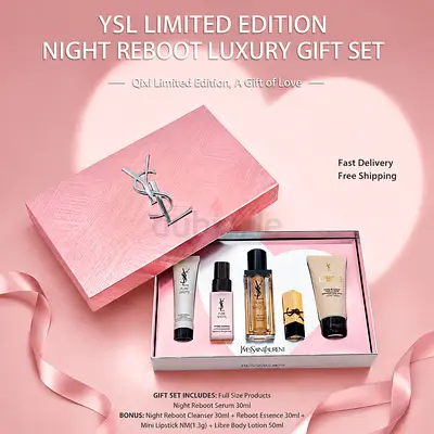 YSL Set | Serum 30ml + Cleanser 30ml + Essence Toner 30ml + Lipstick NM 1.5g + Body Loti
