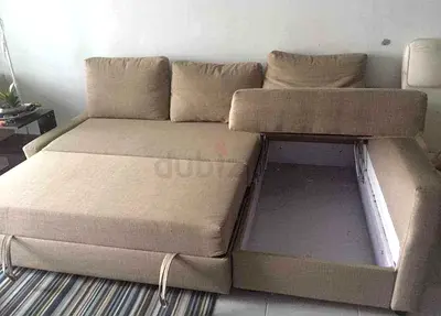 Beige L-Shaped Sofa Bed with Storage