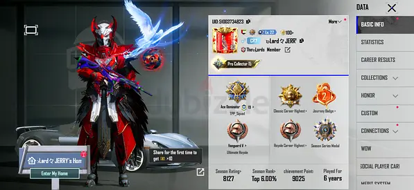 Only 3500AED Cheap PUBG Mobile Blood raven lvl 7 account with high rank, rare skins and titles