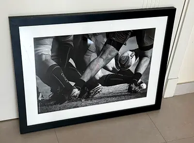 Large Framed Black & White Rugby Print – 89 x 66 cm
