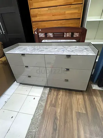 Modern Grey 6-Drawer Dresser with Marble Effect Top