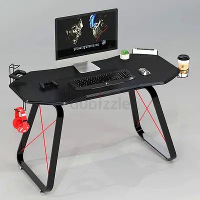 Carbon Fiber Gamer Desk with Headphone & Cup Holders - Good Condition
