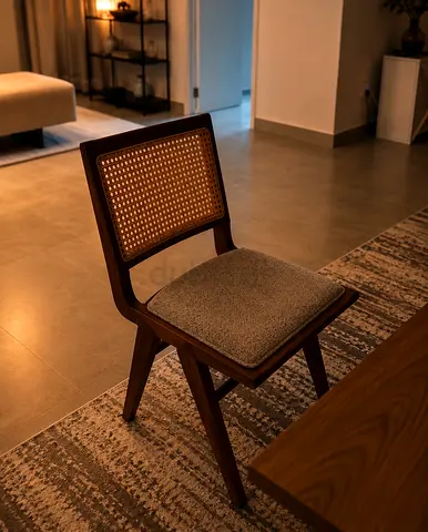 Solid Wood Dining Chair with Woven Cane Backrest — Settable