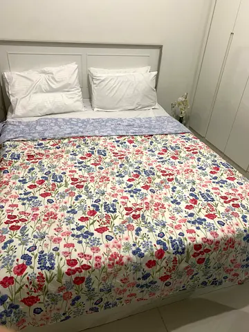 Home Box Queen Bed Frame WITH MATTRESS (Excellent Condition – Clean White)