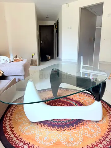 Modern Tri-Base Glass Coffee Table with Sculptural White & Black Base