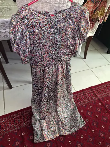 Vintage Women's Colourful Dress from 1975-1985 | Size UK 12