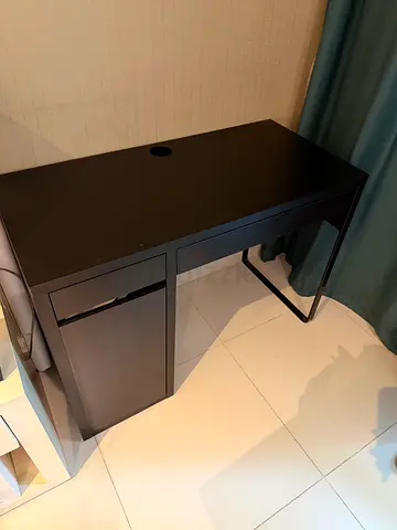 Minimal Dark Wood Computer Desk with Storage Cabinet