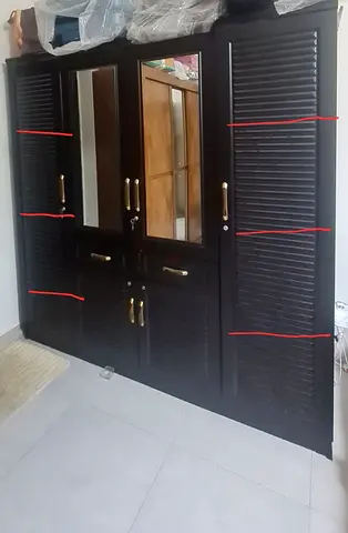 4 door Large Dark Wood Wardrobe with Mirrors and Drawers