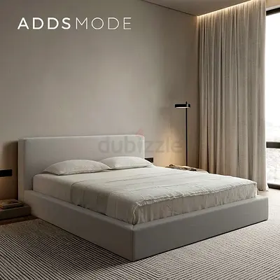 Minimalist Low Platform Bedframe with Upholstered Headboard