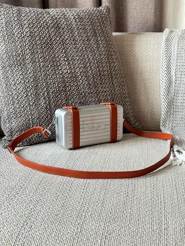 Rimowa Personal Silver Aluminum Crossbody Bag Brown Leather Pre Owned, FAST SHIP