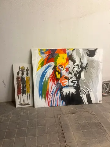 Pair of Contemporary Canvas Paintings from Zanzibar — Colorful Portraits
