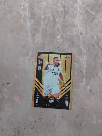 Kylian Mbappé 100 Club Topps Trading Card — Real Madrid Gold Edition