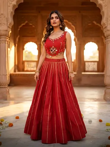 Red Embroidered Lehenga Set - Women's Traditional Outfit, Excellent Condition