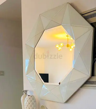 Geometric Faceted Wall Mirror - White Octagonal Decorative Mirror