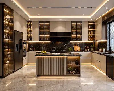 Modern Luxury Kitchen with Central Island - Full Modular Setup