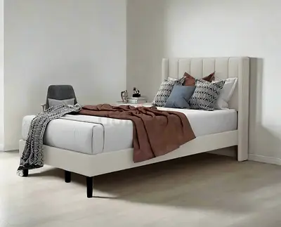 Modern Upholstered Single Bed with Padded Headboard