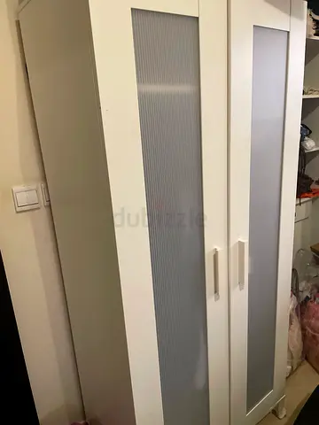 White 2-Door Wardrobe/Cabinet with Frosted Glass Panels - Good Condition