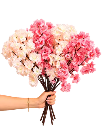 Set of 4 High-Density Artificial Cherry Blossom Bunches — Pink & Baby Pink