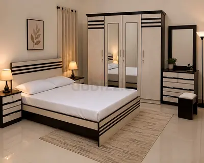 Modern 6-Piece Bedroom Set with Wardrobe, Bed, Dressers & Nightstands